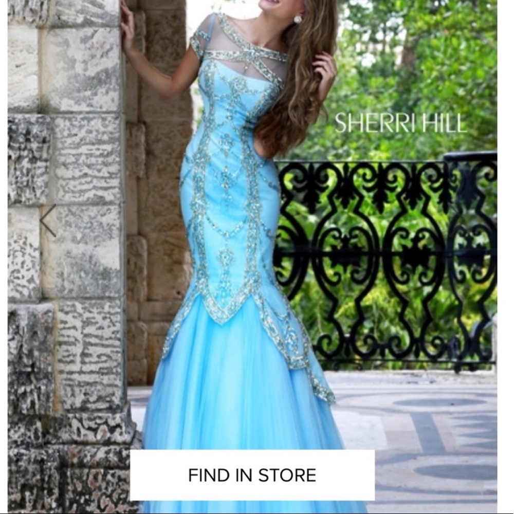 Sherri Hill Light Blue and Silver Embellished Dress